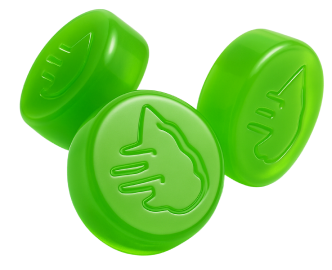 THC Gummies á 2,5 mg THC Weichpastillen Drei grüne Bluetenversand.de THC Gummies/Weichpastillen mit Logo und 2,5mg THC
