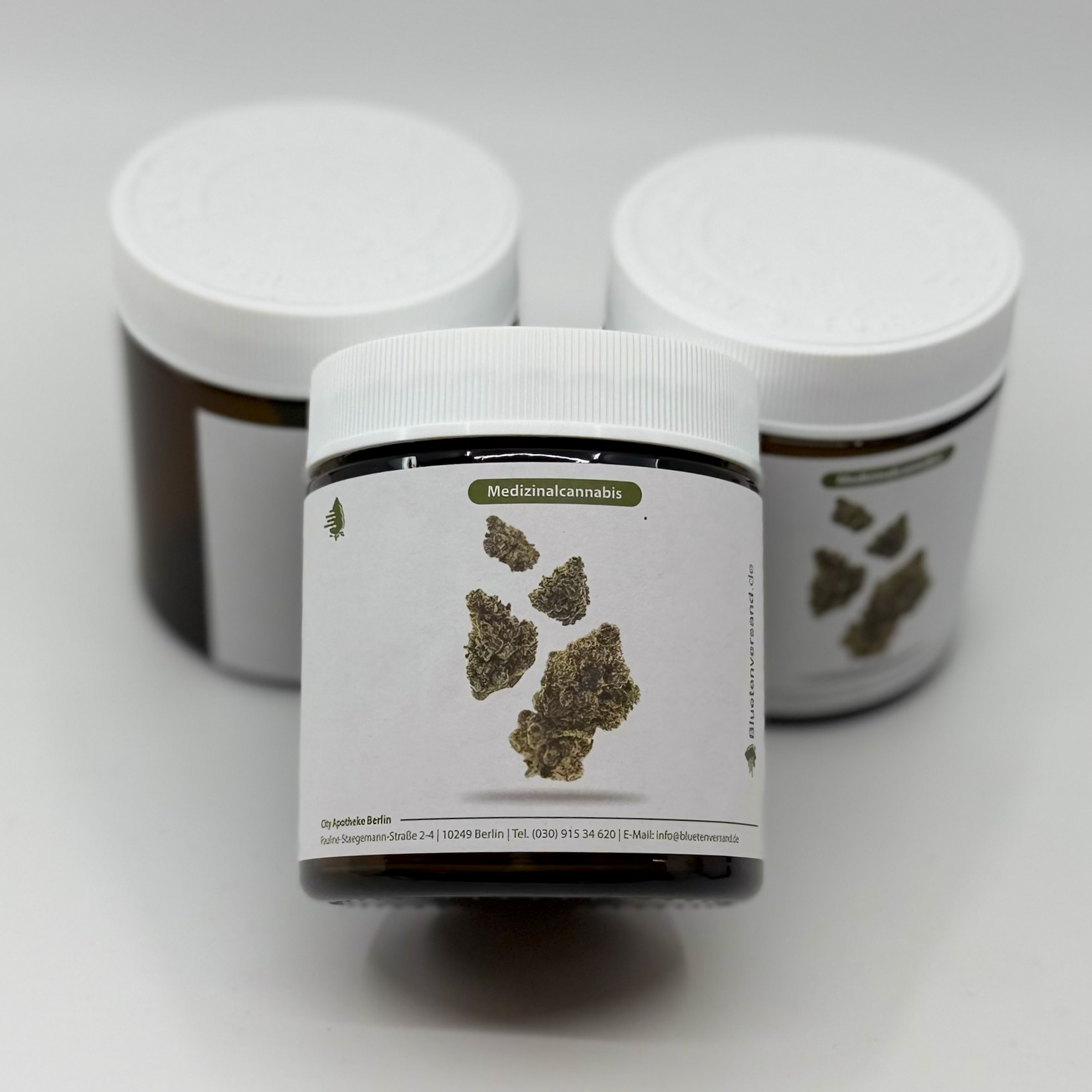 Braunglas klein Bluetenversand.de Medizinalcannabis Braunglas klein Kippansicht