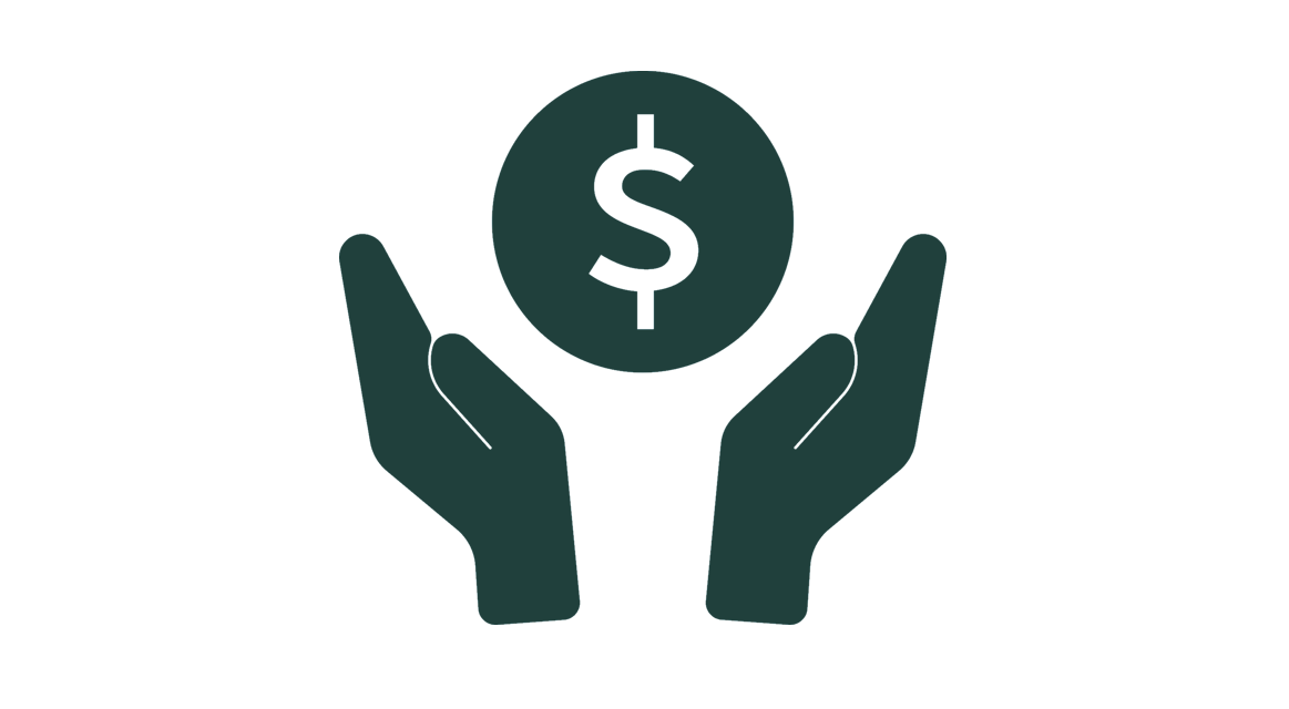 Icon: Einfache Zahlung - schwebende Muenze über offenen Haenden